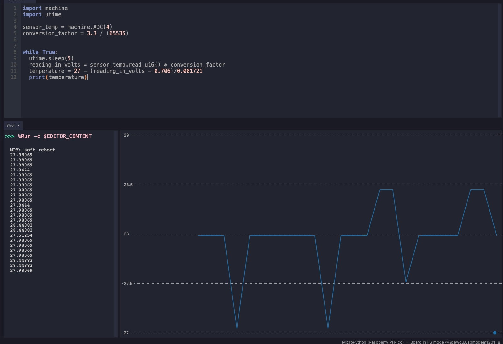 Thonny with a very cool colour scheme, a typical IDE really.